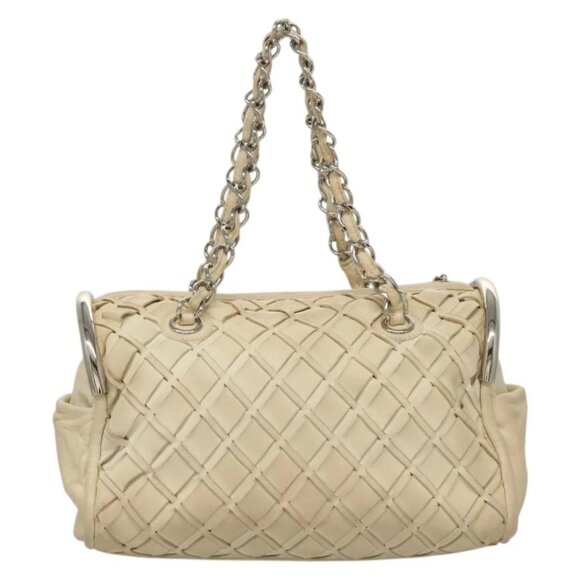 CHANEL Chain Hand Bag Leather White Silver CC - Picture 2 of 14